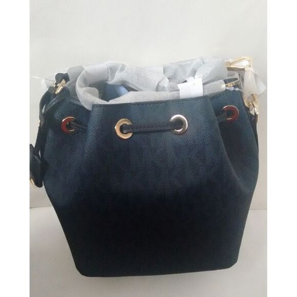 New! MICHAEL KORS MK Logo Greenwich Bucket Bag Crossbody Handbag Blue - Picture 5 of 5